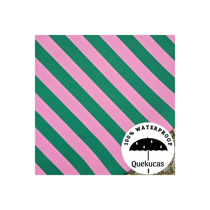 Muestra de tela Canvas Impermeable Rayas Malibú Rosa y Verde