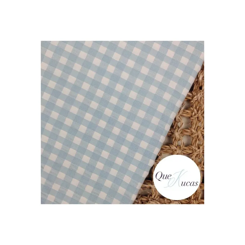 Muestra de tela Vichy Seersucker Bicolor Aqua Crema
